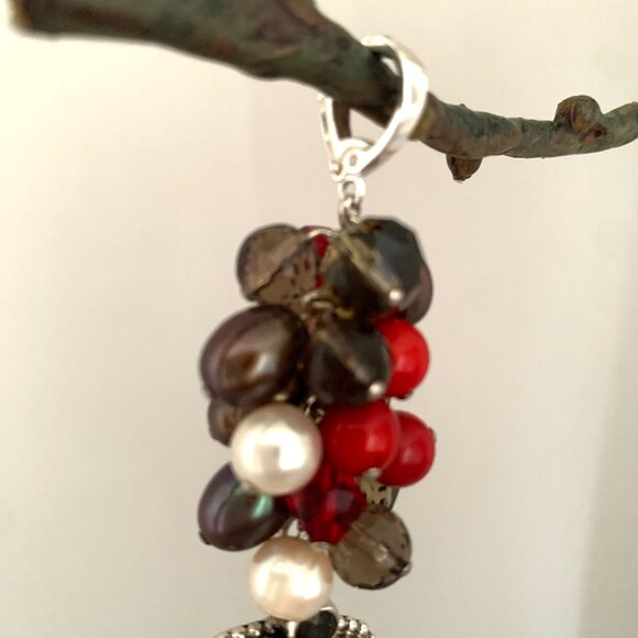 Pearl & Gemstone Cluster Pendant - Swarovski Crystals - Sterling Silver - Picture 2 of 4